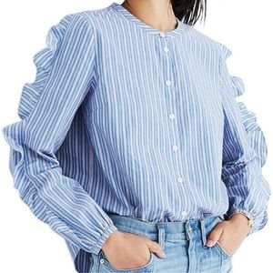 Madewell Frill Sleeve Striped Button Down Shirt